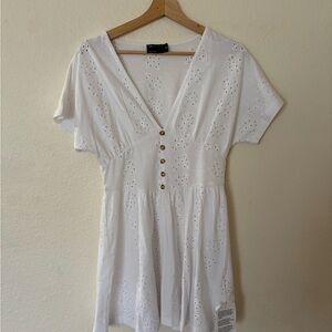 ASOS White Eyelet Lace Mini Dress Button Front V-Neck